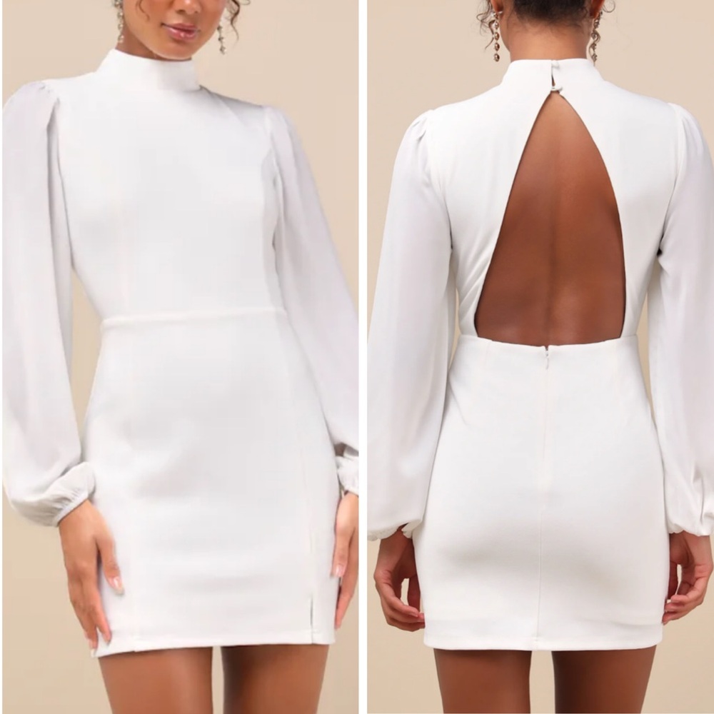 Lulus Exceptionally Flirty White Long Sleeve Backless Mini Dress Medium New